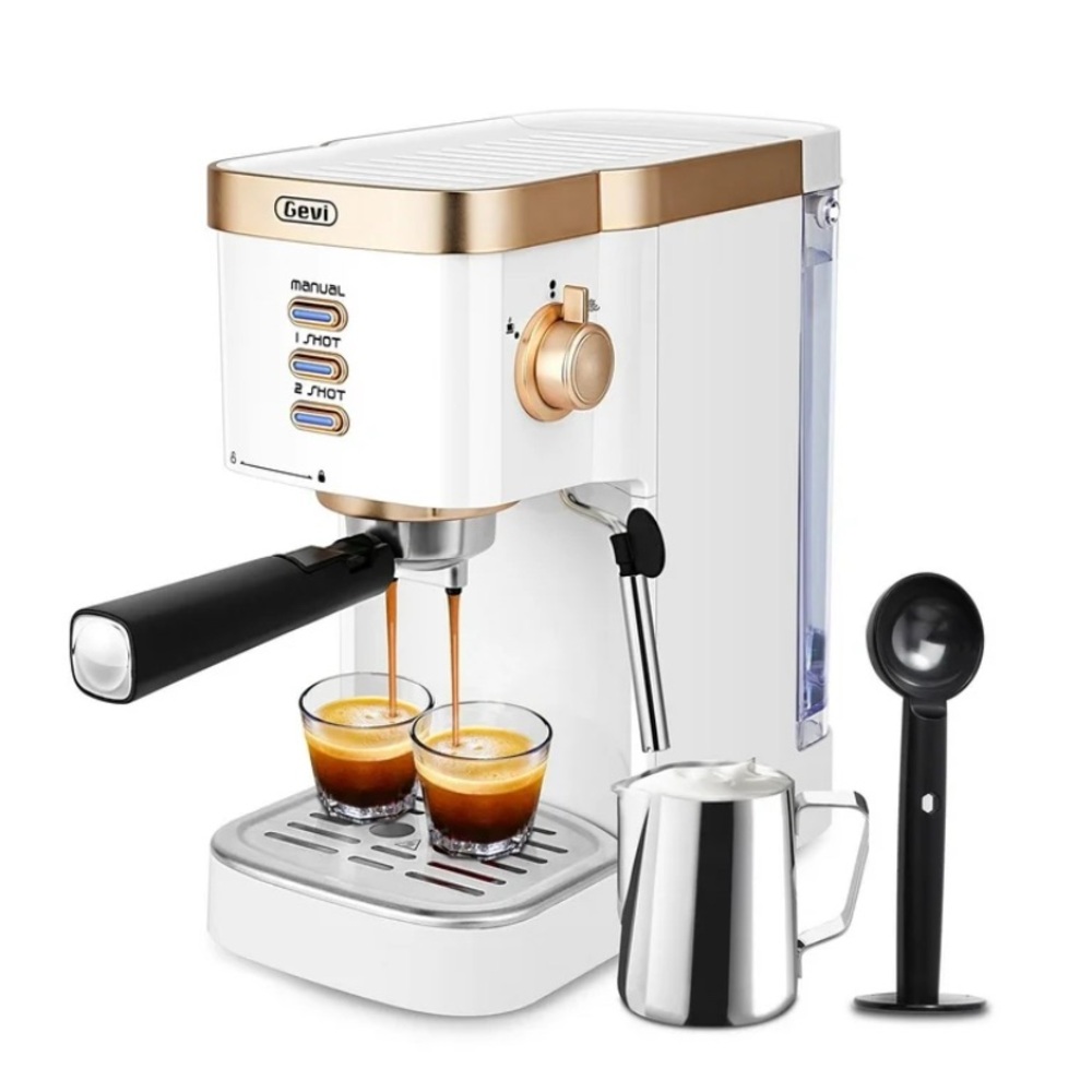 White and Gold Espresso Maker
